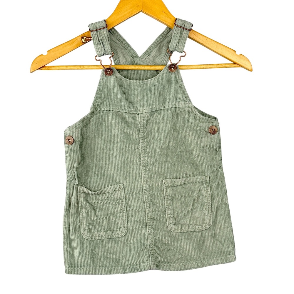 OshKosh B'gosh Corduroy Jumper Dress Kids 3T Girls Green Vestbak Overall Pocket